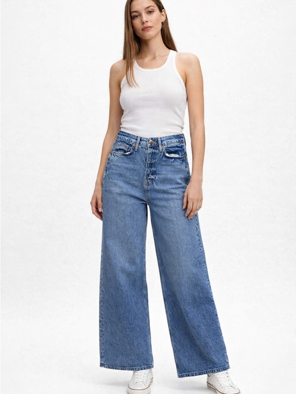 Boden Women's Mid Rise Slouch Wide Leg Jeans Size W 26 L 28 Long Medium‎ Wash
